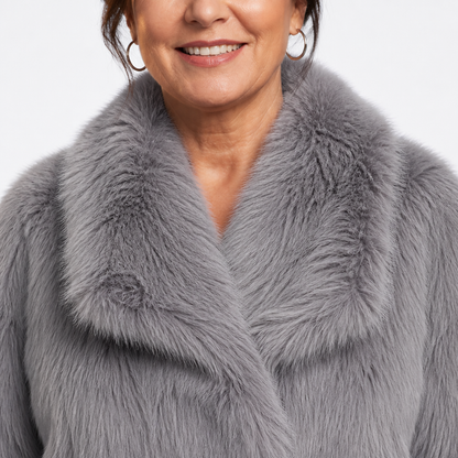 Women's Oversized Cropped Faux Fur Jacket - Gray detail