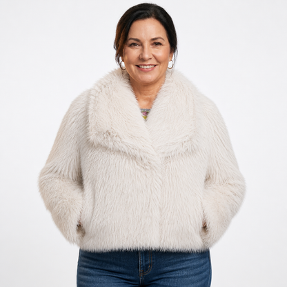 Women's Oversized Cropped Faux Fur Jacket - White
