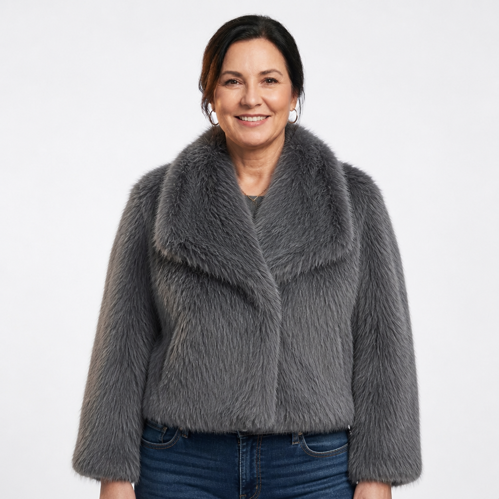 Women's Oversized Cropped Faux Fur Jacket - Dark Gray