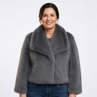 Women's Oversized Cropped Faux Fur Jacket - Dark Gray