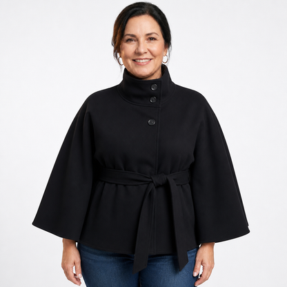Women's Loose Fit High Collar Cape Jacket - Black