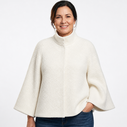 Women's High Collar A Line Cape Jacket - White
