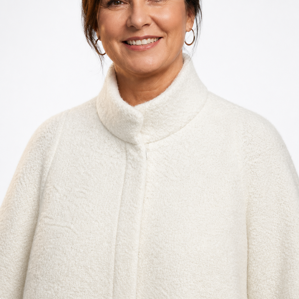 Women's High Collar A Line Cape Jacket - White