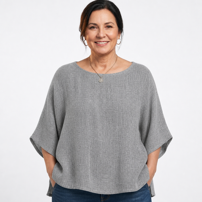 Women's Casual Loose Fit Cotton Linen Summer Blouse - Gray