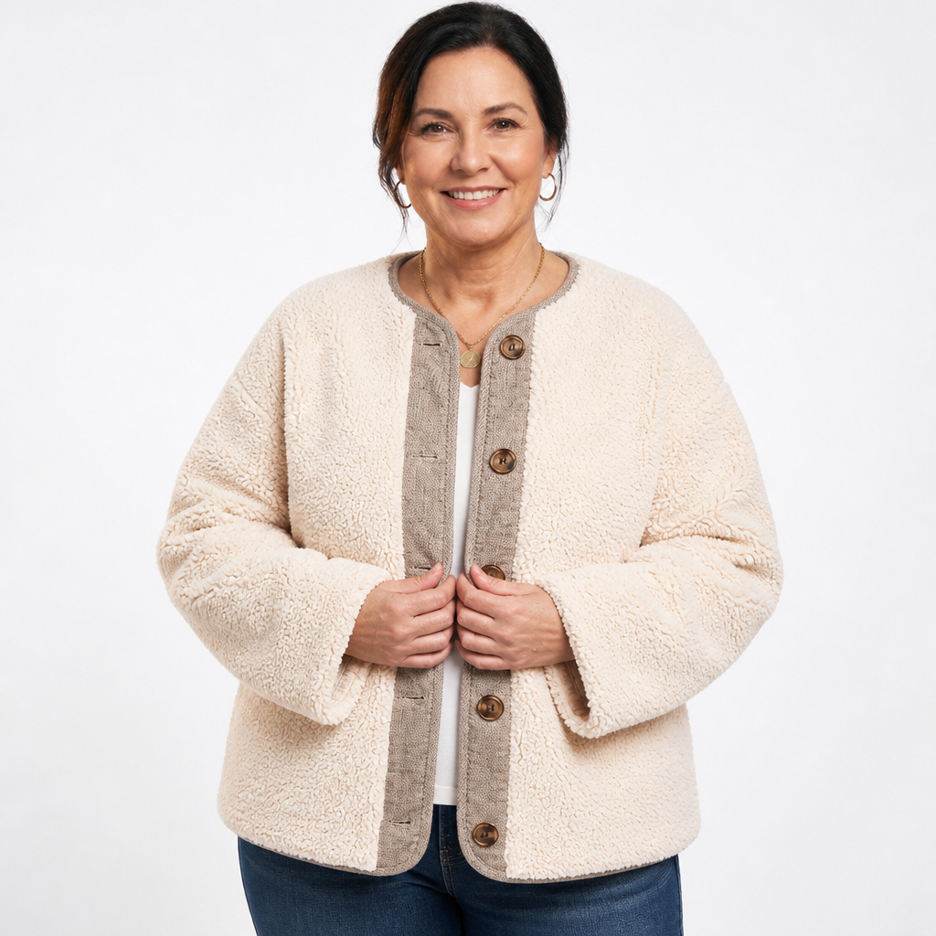 Women's Cropped Oversized Fluffy Teddy Jacket - Apricot
