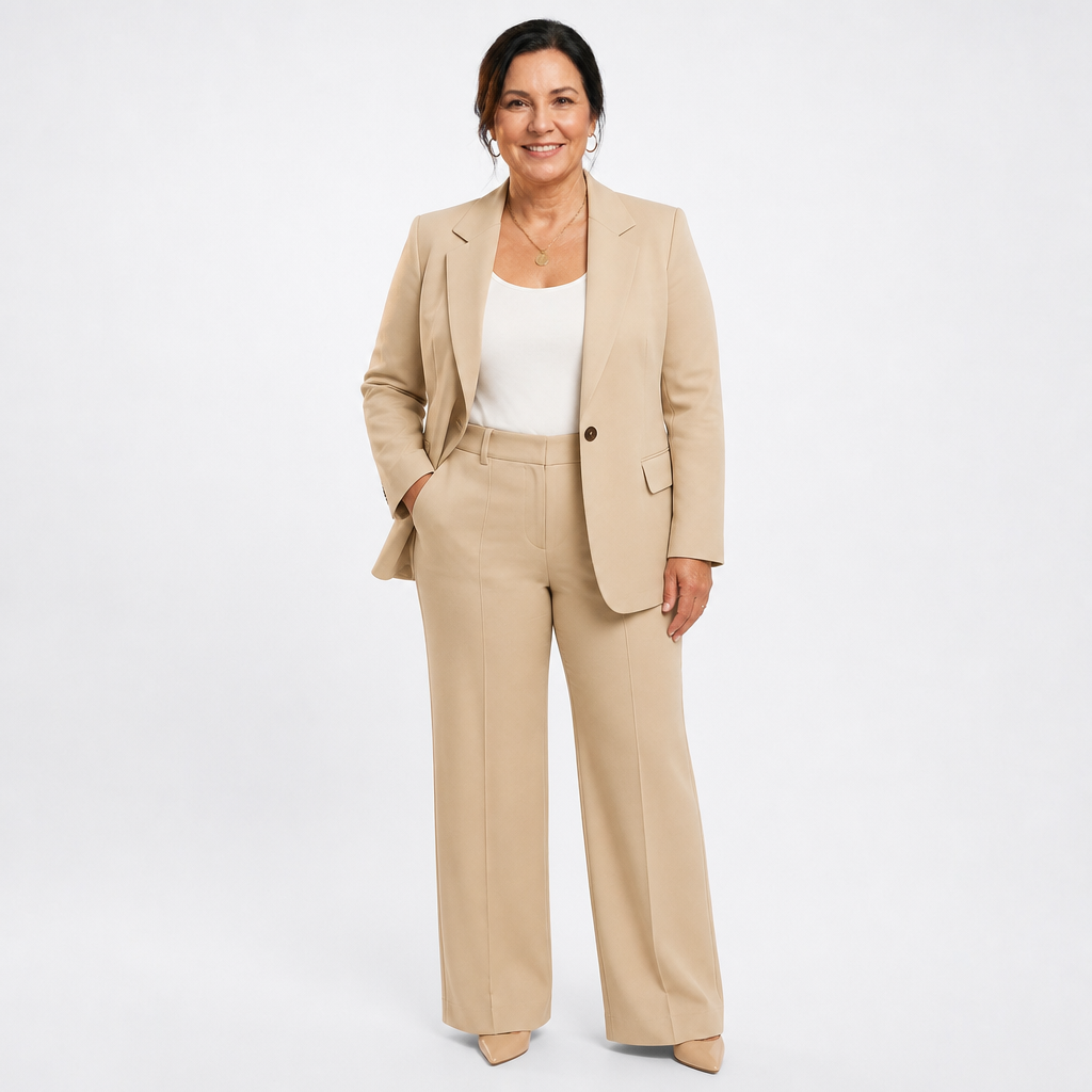 Women's Elegant Two Piece Suit Set for Formal Events - Beige