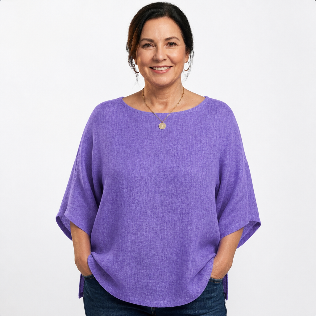 Women's Casual Loose Fit Cotton Linen Summer Blouse - Purple