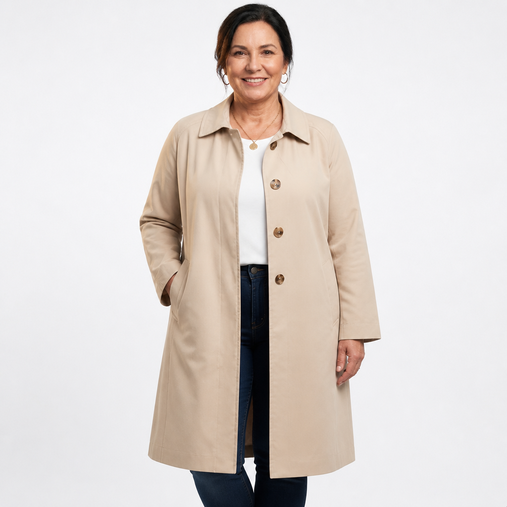 Women's Long Classic Trench Coat Winter Outerwear - Beige