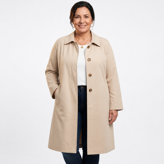 Women's Long Classic Trench Coat Winter Outerwear - Beige
