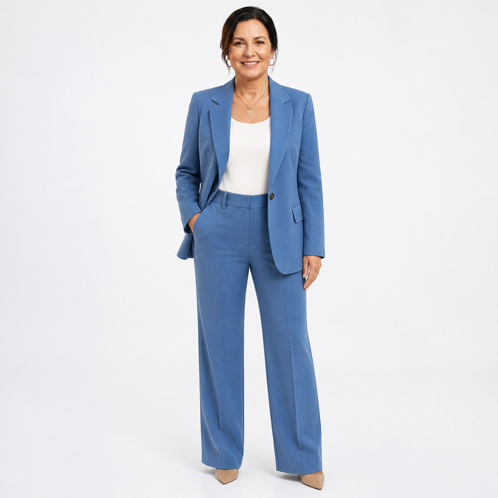 Women's Elegant Two Piece Suit Set for Formal Events - Blue