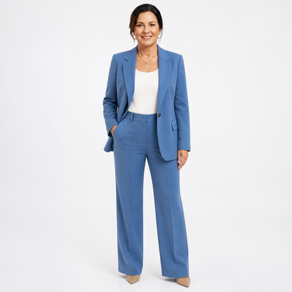 Women's Elegant Two Piece Suit Set for Formal Events - Blue