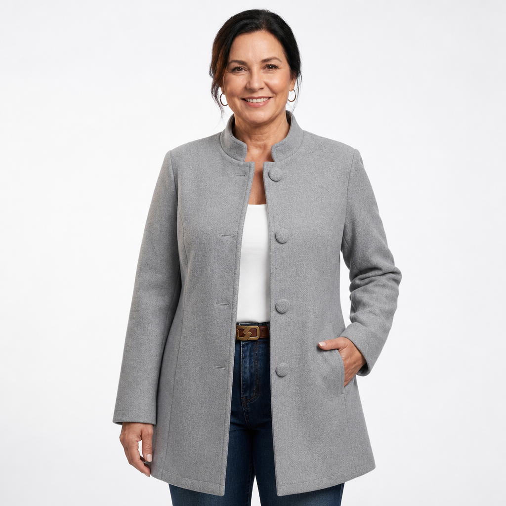 Women's Elegant Mid-Thigh Structured Jacket - Gray