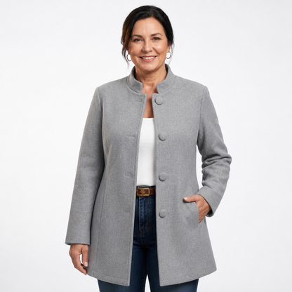 Women's Elegant Mid-Thigh Structured Jacket - Gray