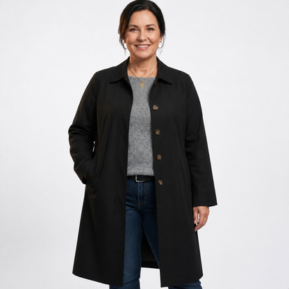 Women's Long Classic Trench Coat Winter Outerwear - Black