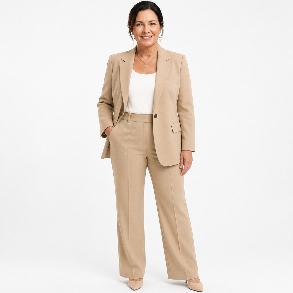 Women's Elegant Two Piece Suit Set for Formal Events - Brown