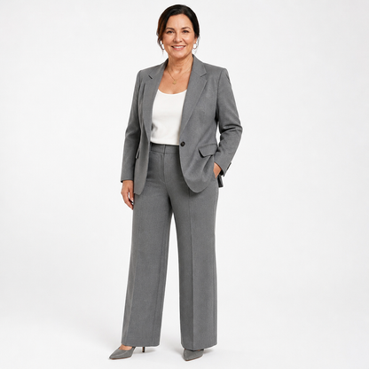 Women's Elegant Two Piece Suit Set for Formal Events - Gray