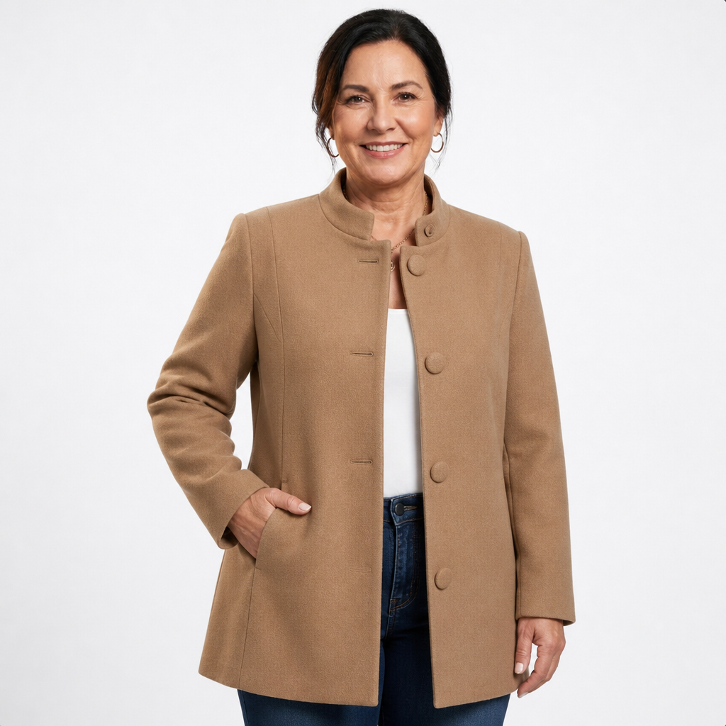 Women's Elegant Mid-Thigh Structured Jacket - Camel