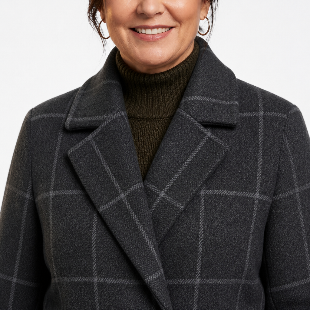 Women's Structured Wool Check Winter Coat - Gray detail