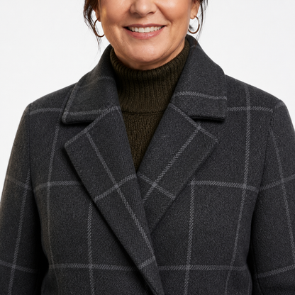 Women's Structured Wool Check Winter Coat - Gray detail