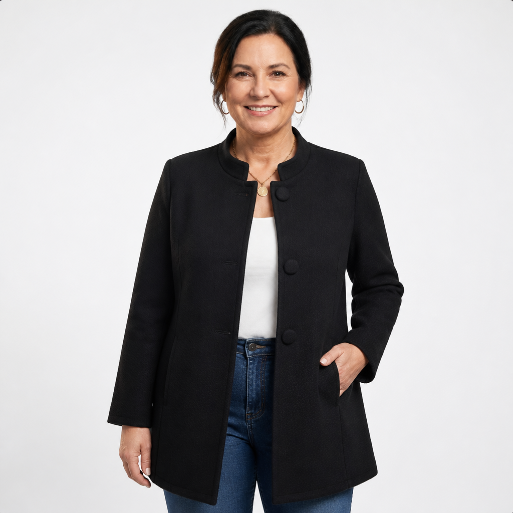 Women's Elegant Mid-Thigh Structured Jacket - Black