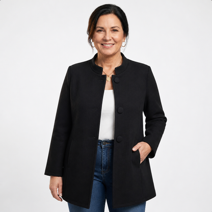 Women's Elegant Mid-Thigh Structured Jacket - Black