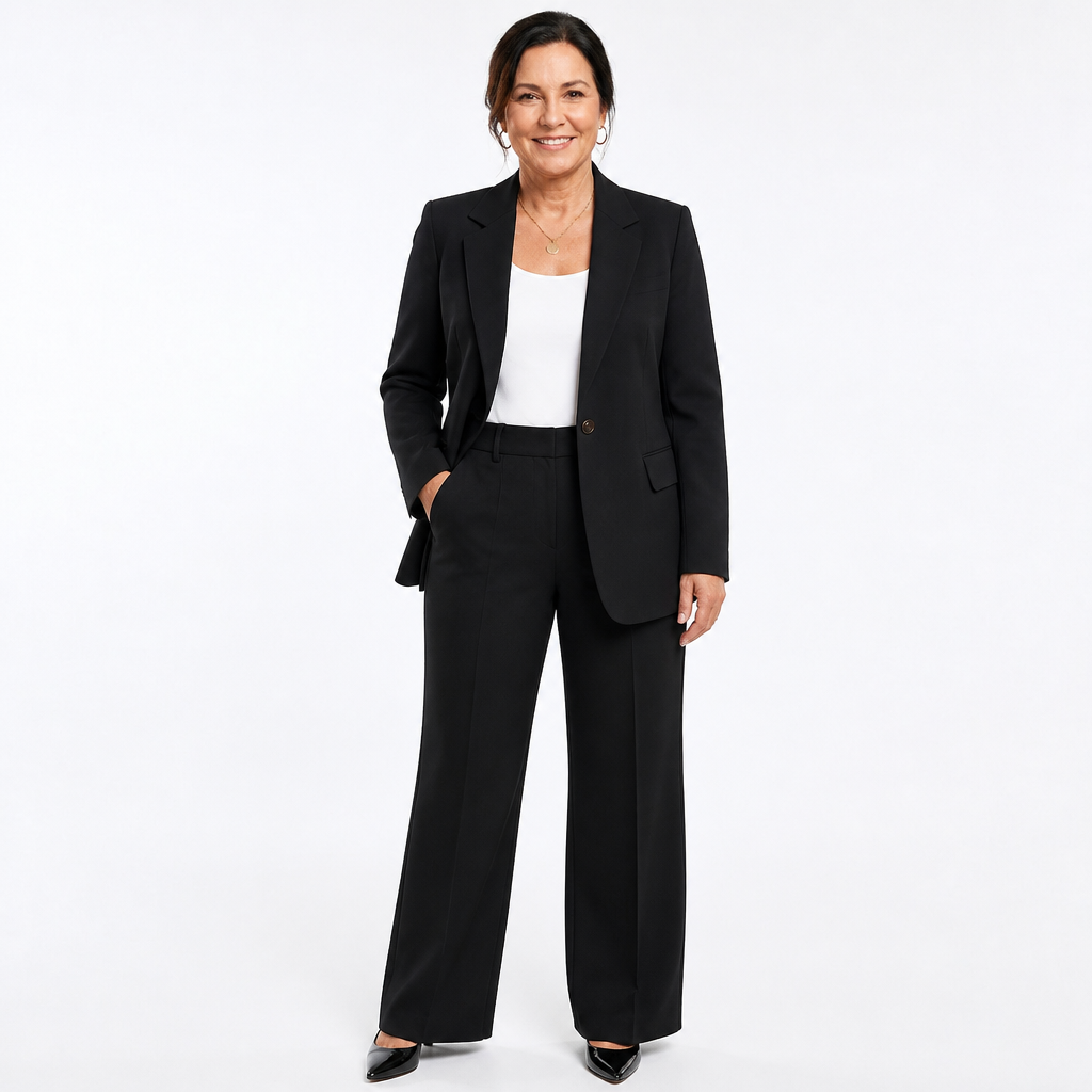 Women's Elegant Two Piece Suit Set for Formal Events - Black