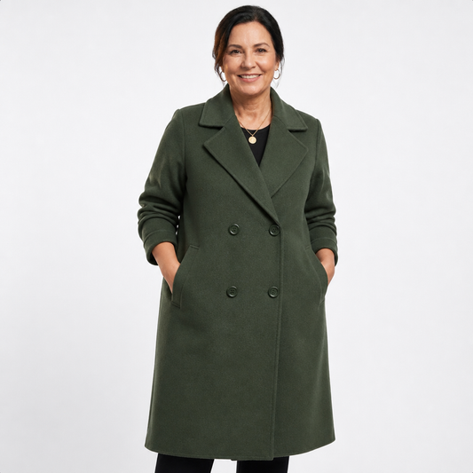 Women's Elegant Long Double-Breasted Winter Trench Coat - Army Green