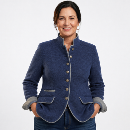 Women's Modern High Collar White Cardigan Sweater - Blue