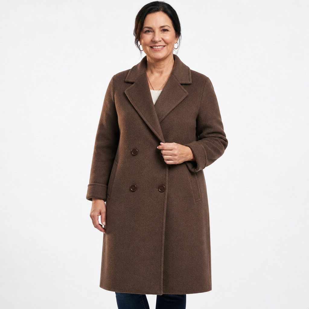 Women's Elegant Long Double-Breasted Winter Trench Coat - Brown