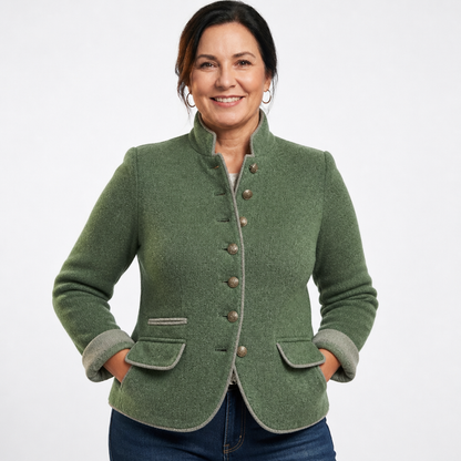 Women's Modern High Collar White Cardigan Sweater - Green