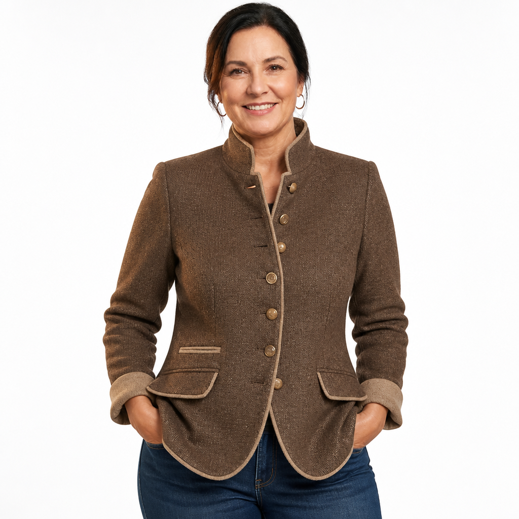 Women's Modern High Collar White Cardigan Sweater - Brown