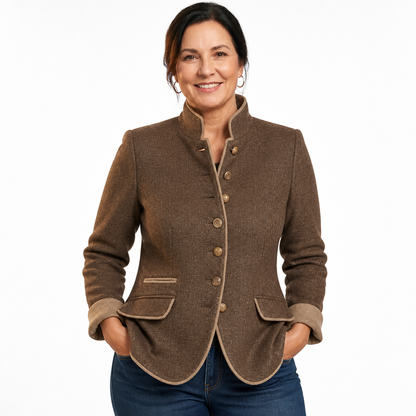 Women's Modern High Collar White Cardigan Sweater - Brown