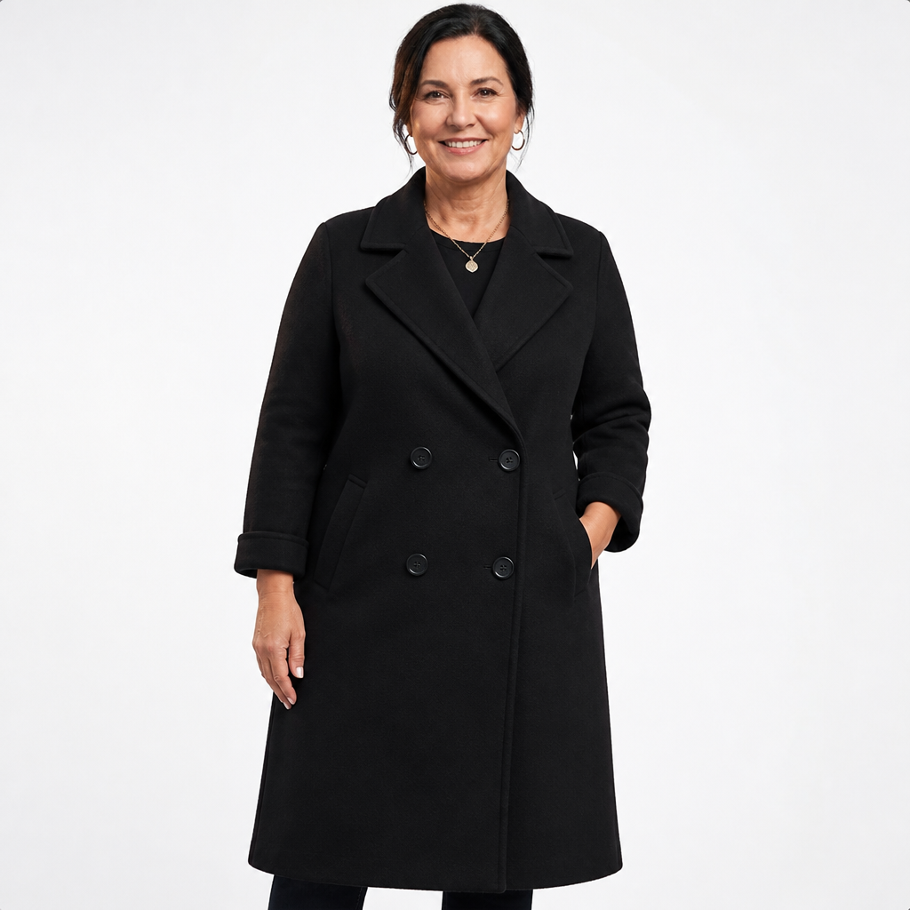Women's Elegant Long Double-Breasted Winter Trench Coat - Black