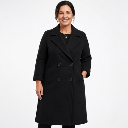 Women's Elegant Long Double-Breasted Winter Trench Coat - Black