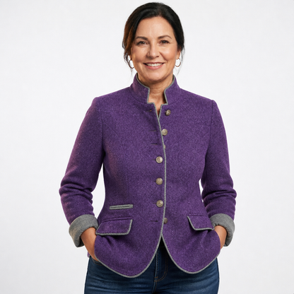 Women's Modern High Collar White Cardigan Sweater - Purple