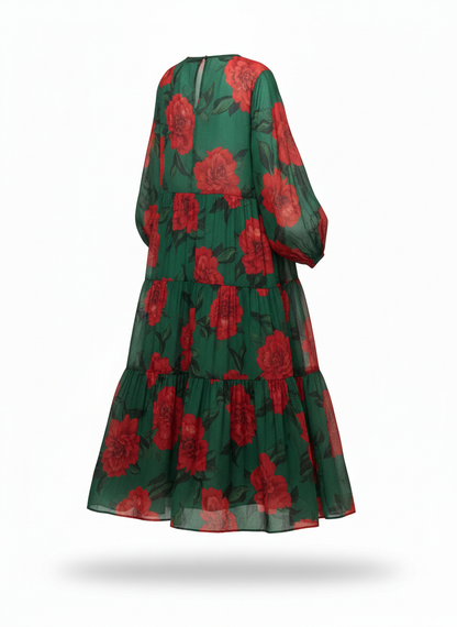 Long Dress with Floral Pattern and Boho Maxi Cut