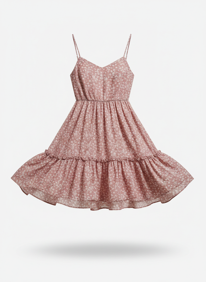 Short Dress with Pink Flowers and a Babydoll Cut