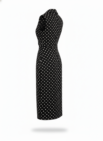 Midi Dress in Polka Dot with Tea Length Cut