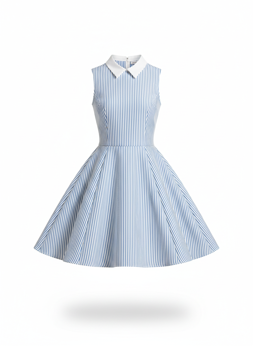 Short Dress with Blue Stripes and Fit and Flare