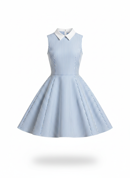 Short Dress with Blue Stripes and Fit and Flare